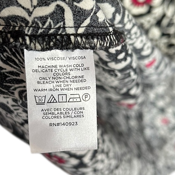 LOFT Women’s Black White Pink Floral Ruffle Cuff Midi Dress Zip Back - Size 12 - Picture 8 of 10